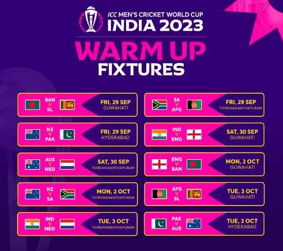 ODI World Cup 2023 Warm up Matches Schedule Venues Time When And 